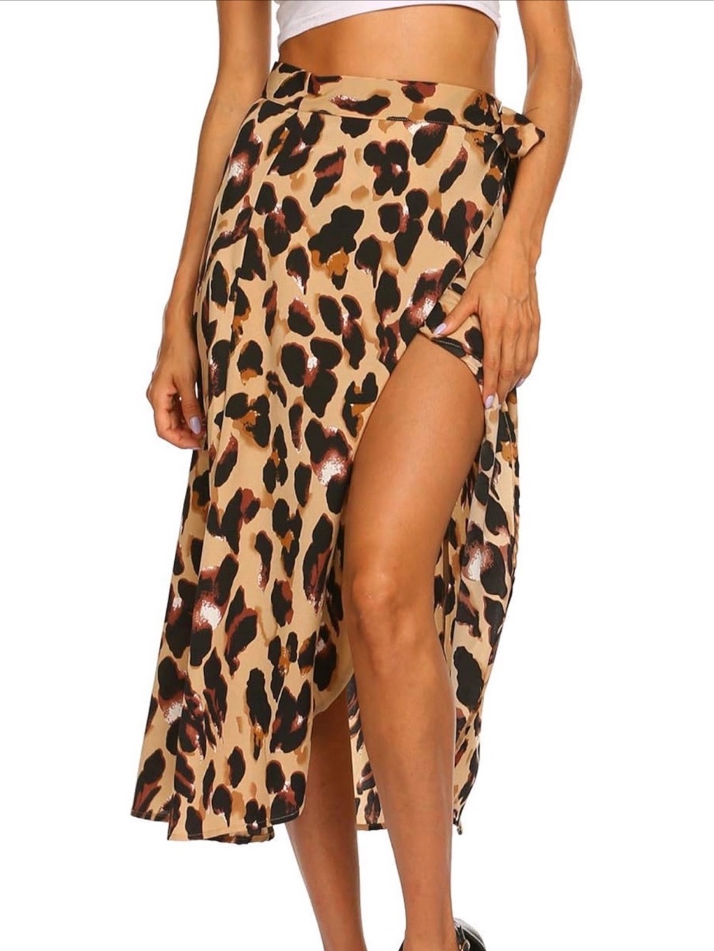 Leopard Print Wrap Midi Skirt